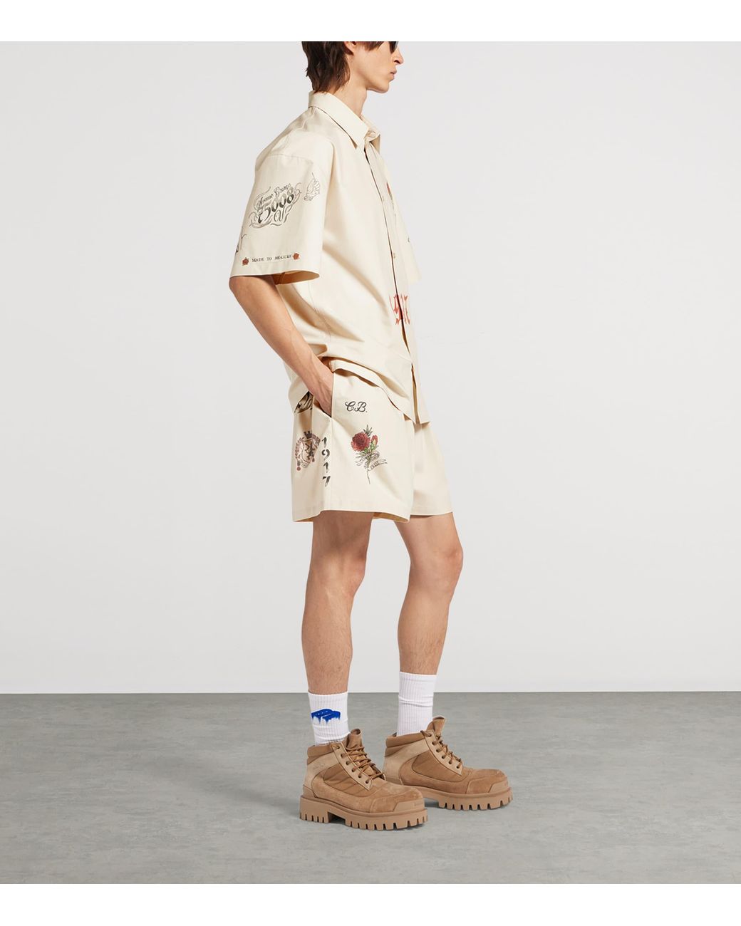 Balenciaga Natural Cotton Tattoo Print Shorts for men
