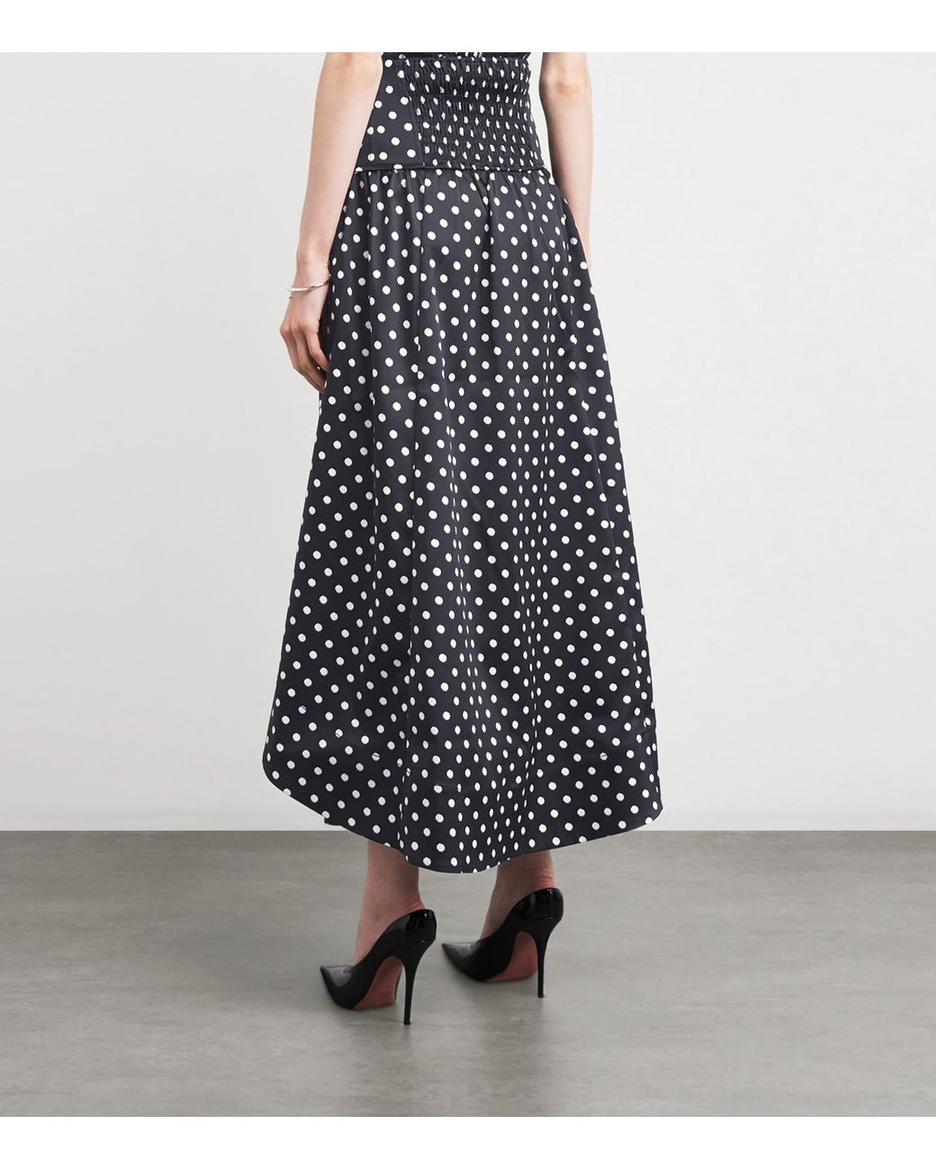 Ganni Blue Satin Polka-Dot Maxi Skirt