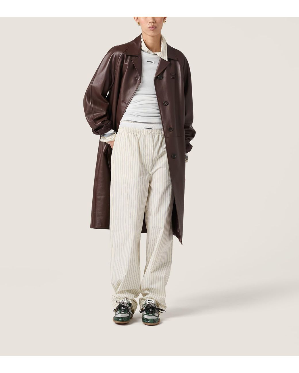 Miu Miu White Cotton Stripe Wide-Leg Trousers