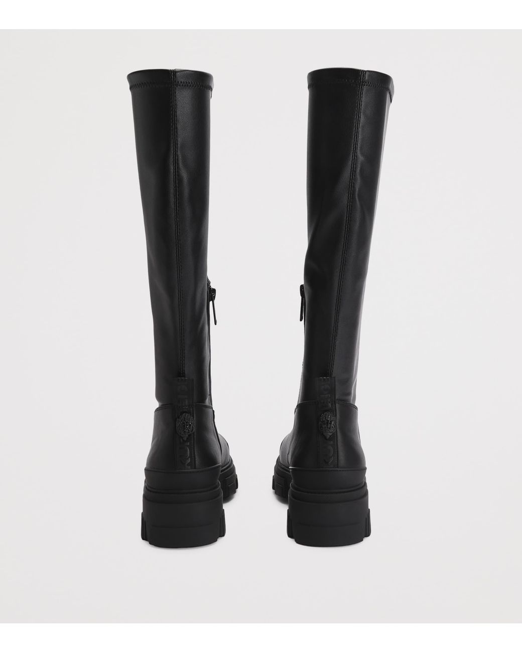 Kurt Geiger Black Leather Stomp Sock Knee-High Boots 50