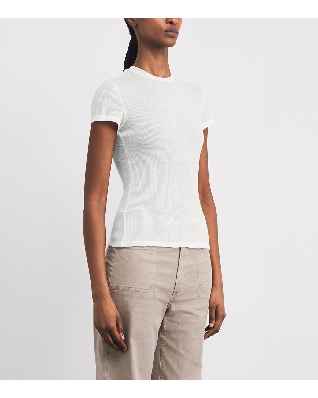 Skims White Semi-Sheer Ribbed T-Shirt