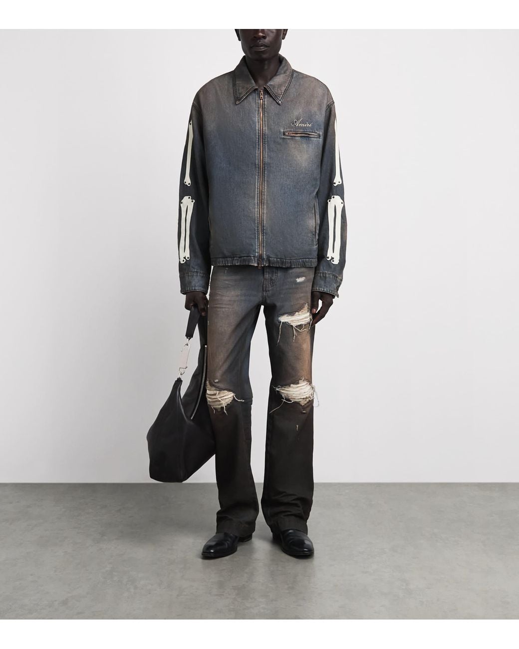 Amiri Gray Lea Bones Denim Jacket for men