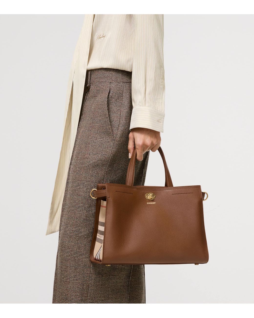 Burberry Brown Small Leather Cotswolds Check Tote Bag