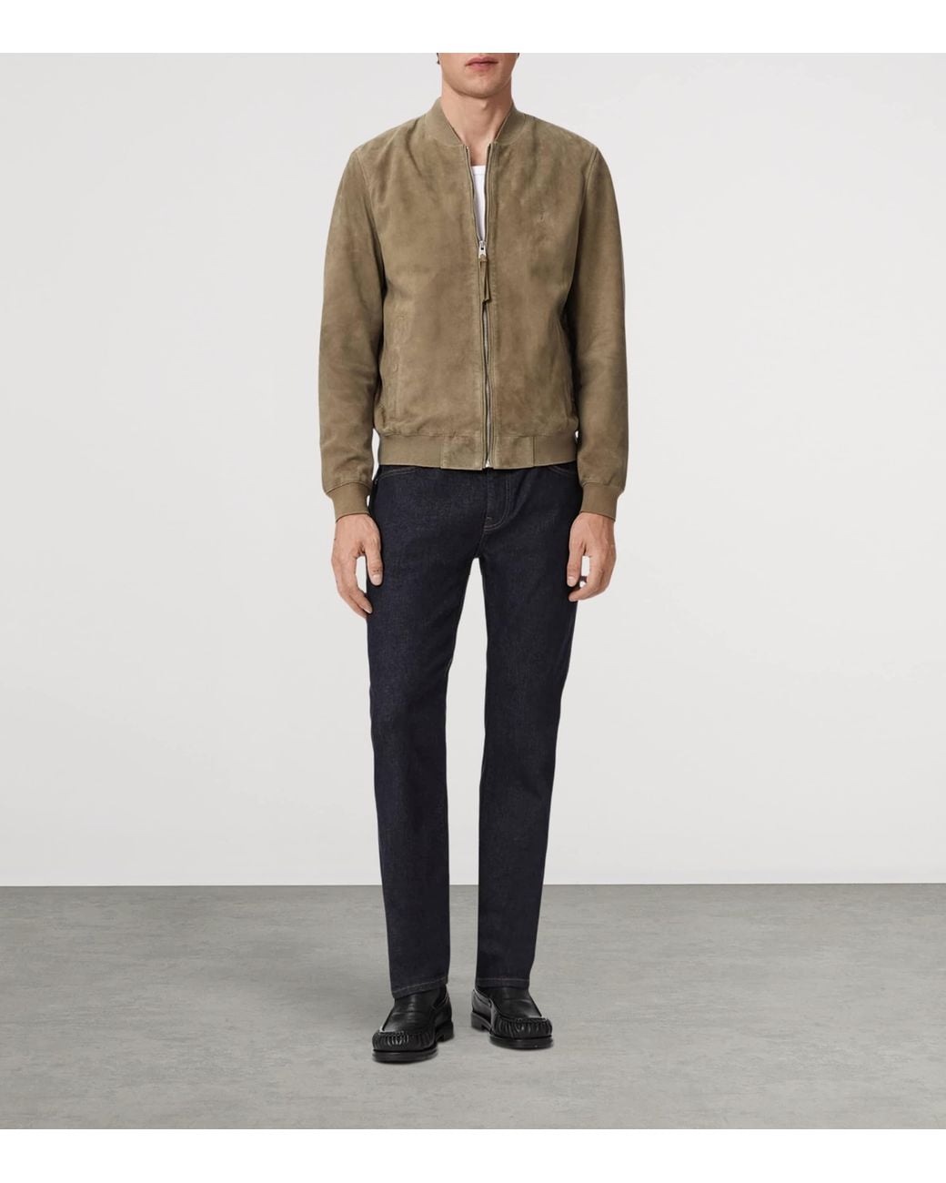 AllSaints Green Suede Morten Bomber Jacket for men