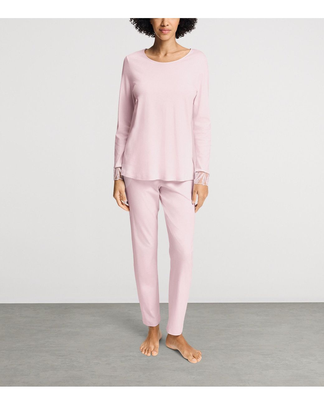 Hanro Pink Cotton Rosaria Long-Sleeve Pyjama Set