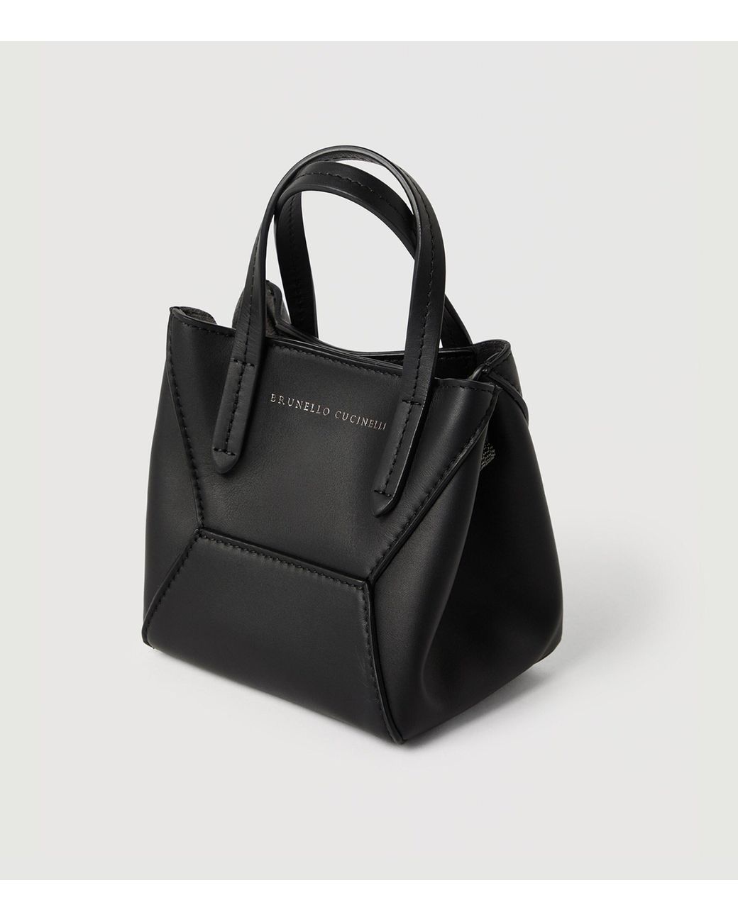 Brunello Cucinelli Black Mini Calfskin Bc Duo Tote Bag