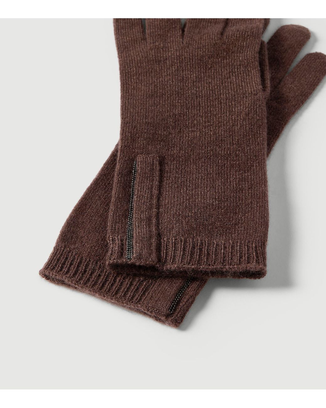 Brunello Cucinelli Brown Cashmere Monili-Trim Gloves