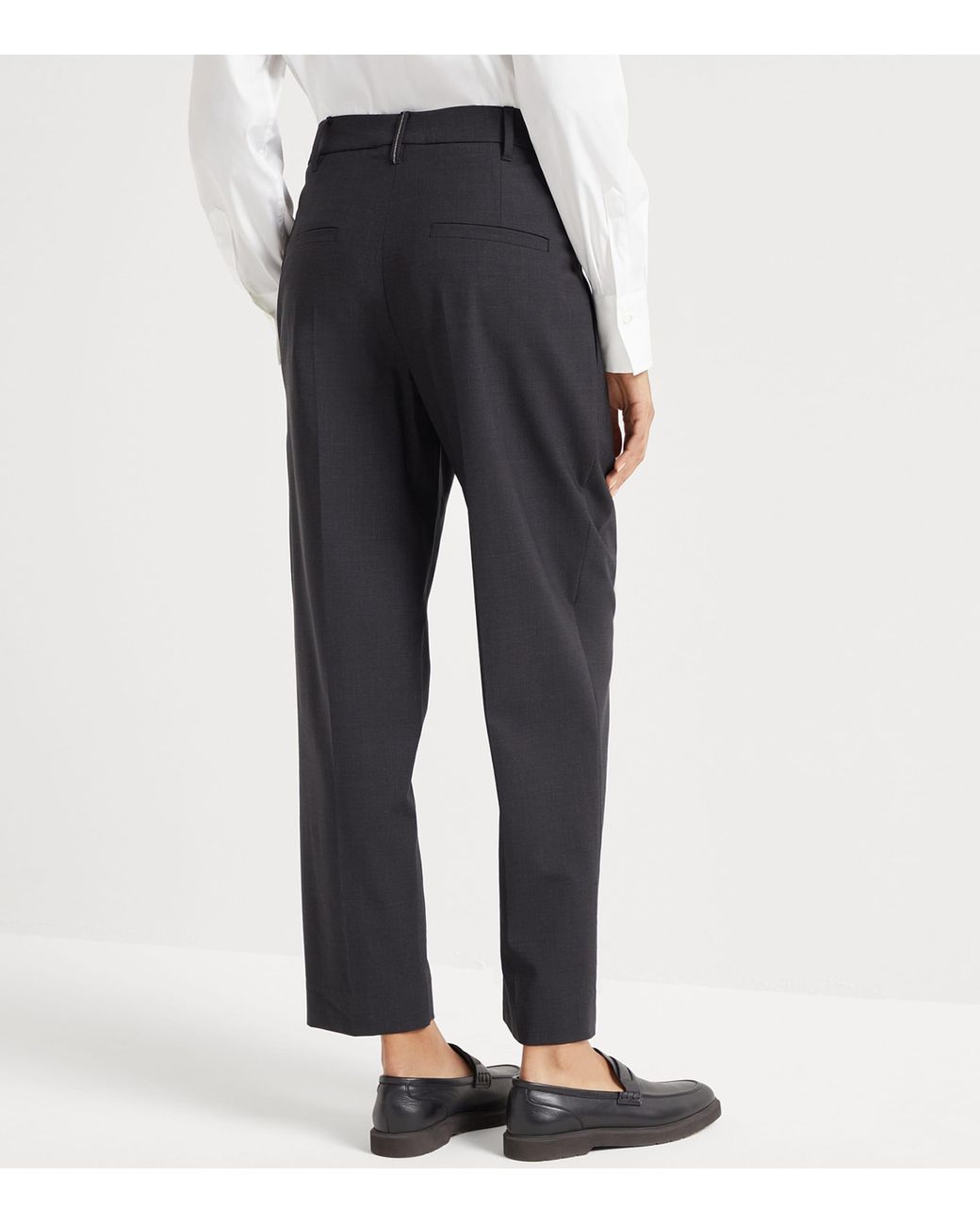 Brunello Cucinelli Black Tropical Luxury Wool Trousers