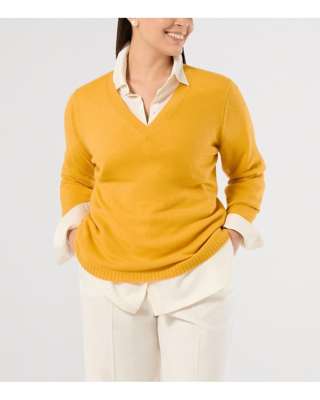 Marina Rinaldi Yellow Cashmere V-Neck Sweater