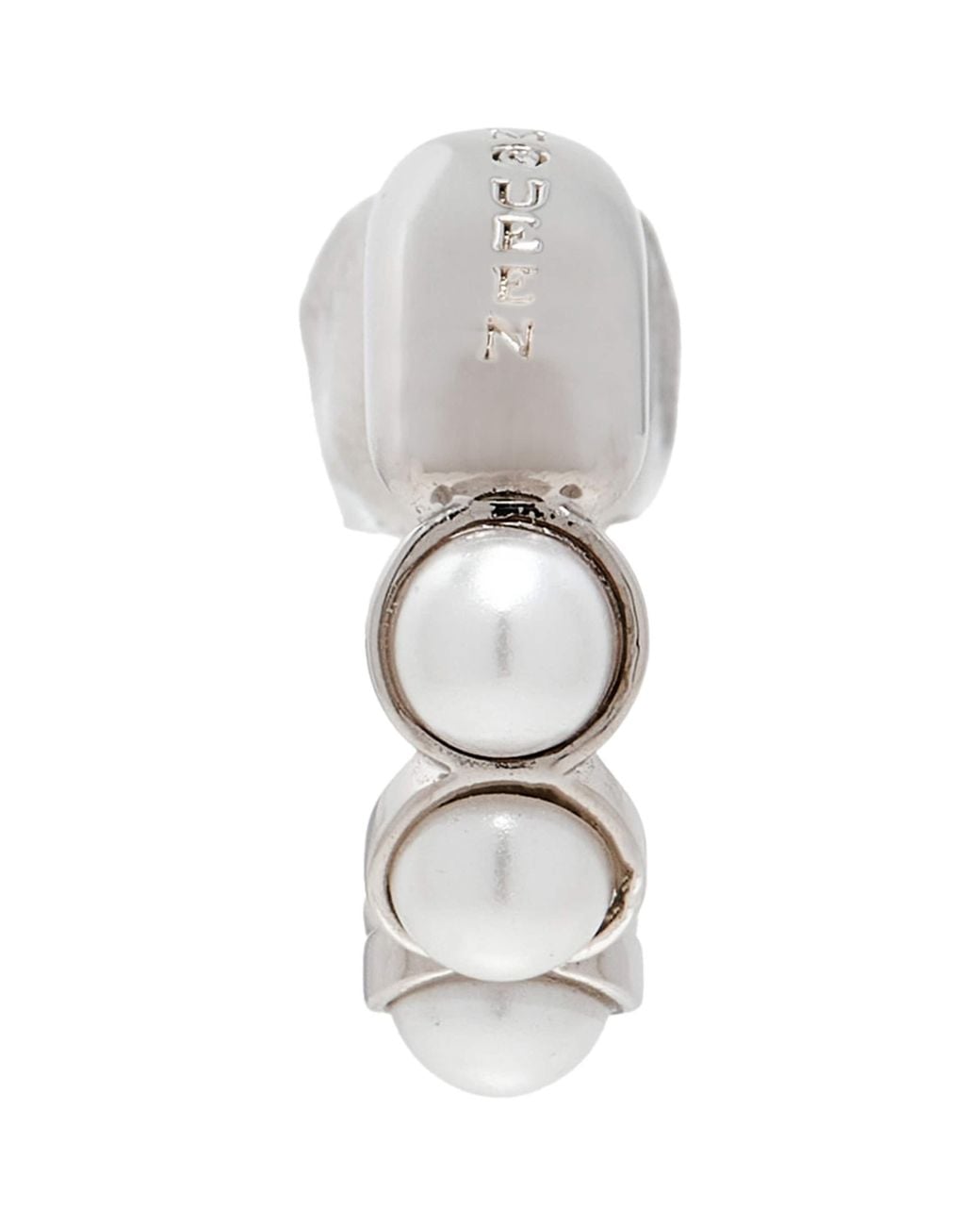 McQueen White Faux Pearl And Skull Single Hoop Earring for men