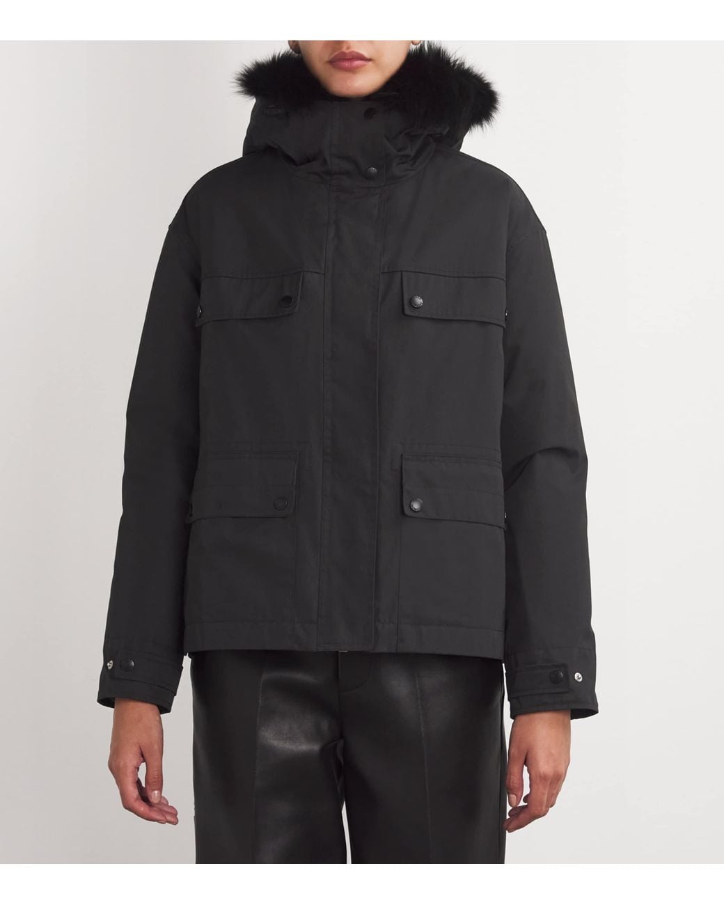 Yves Salomon Black Rabbit Fur-Lined Parka Coat