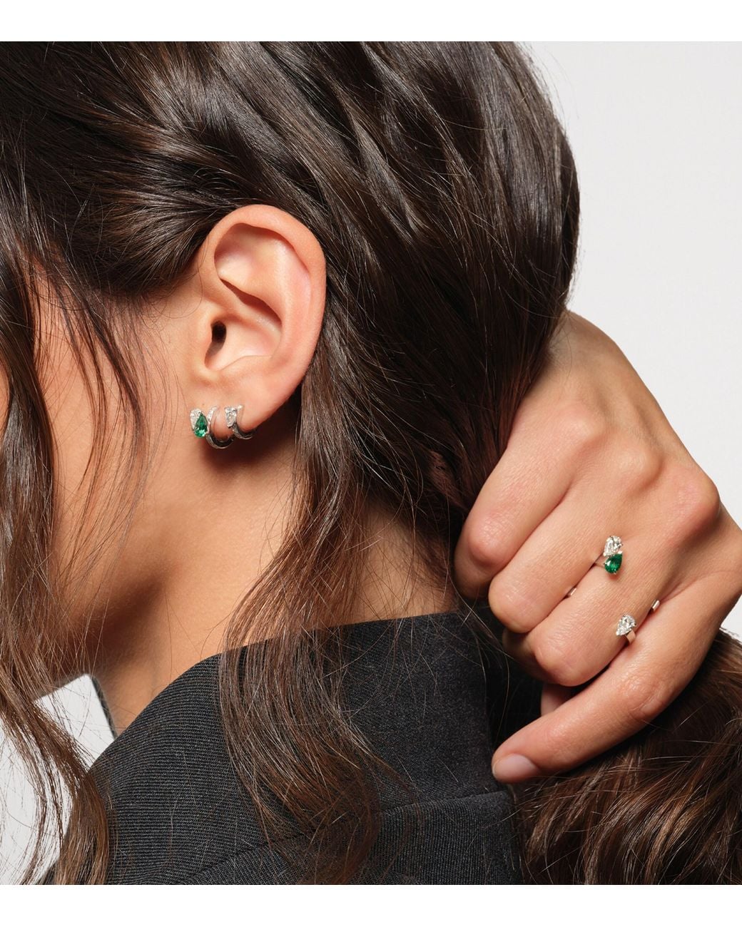 Repossi Blue Diamond And Emerald Serti Sur Vide Single Earring
