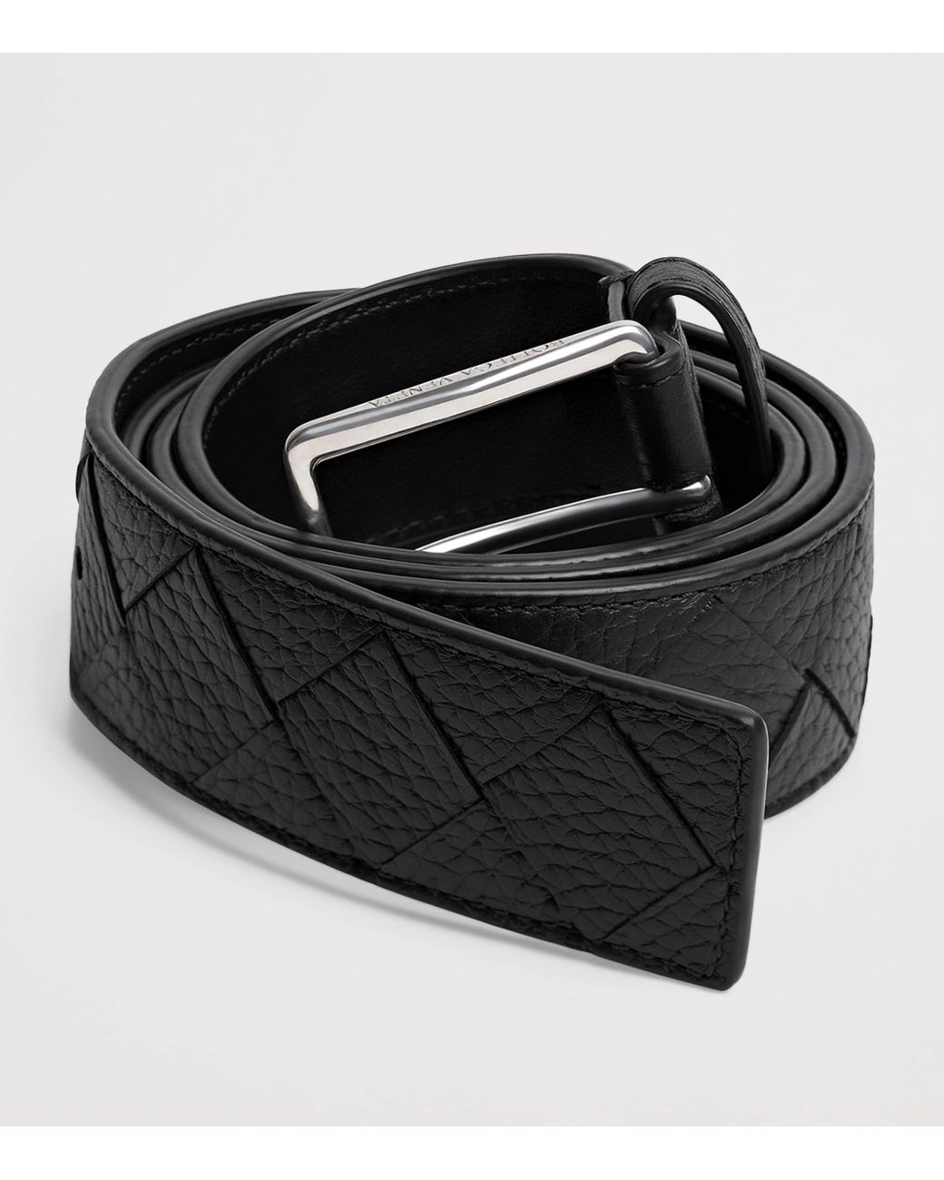 Bottega Veneta Black Leather Intrecciato Belt for men