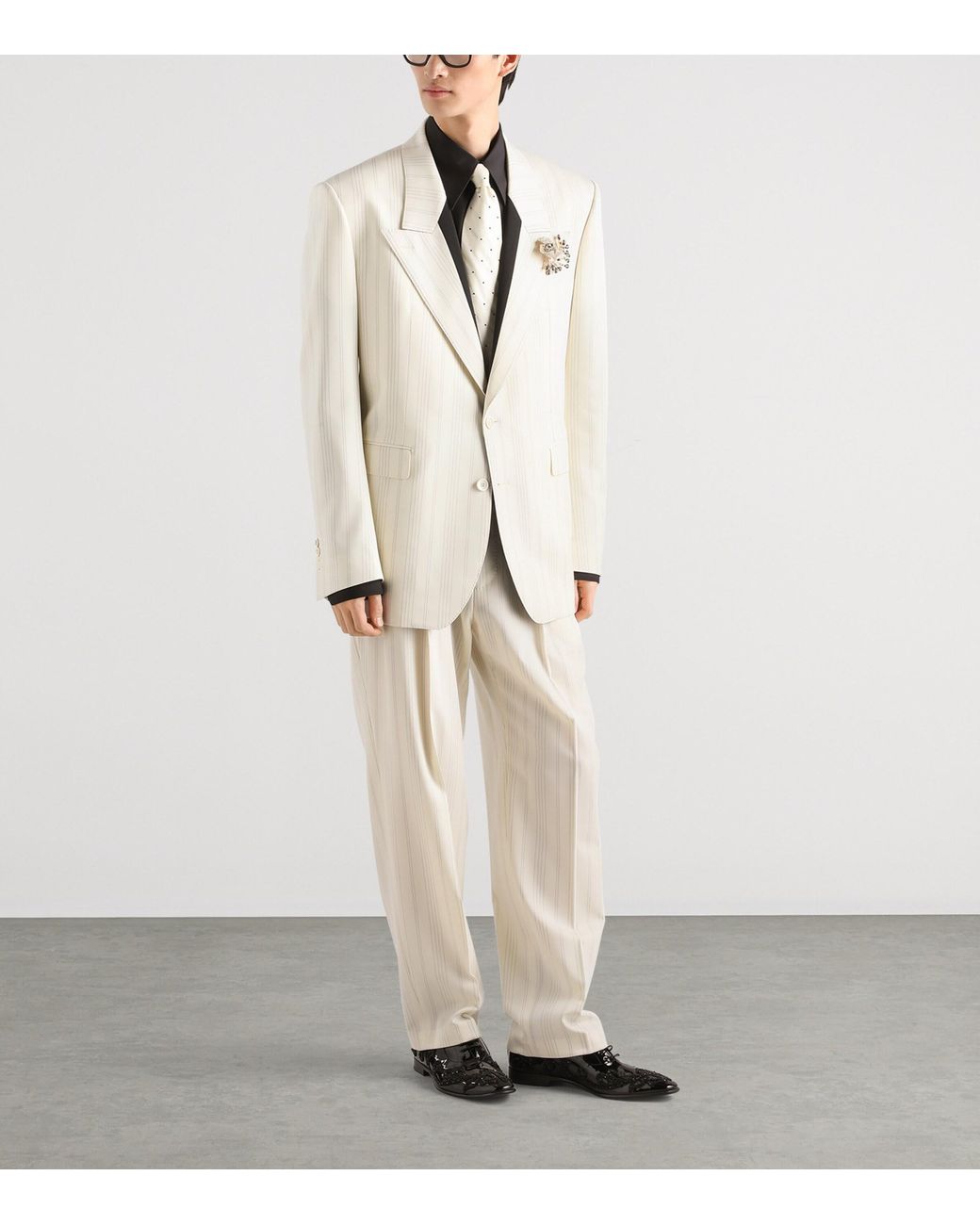 Dolce & Gabbana White Wool-Blend Pinstripe Relaxed Trousers for men