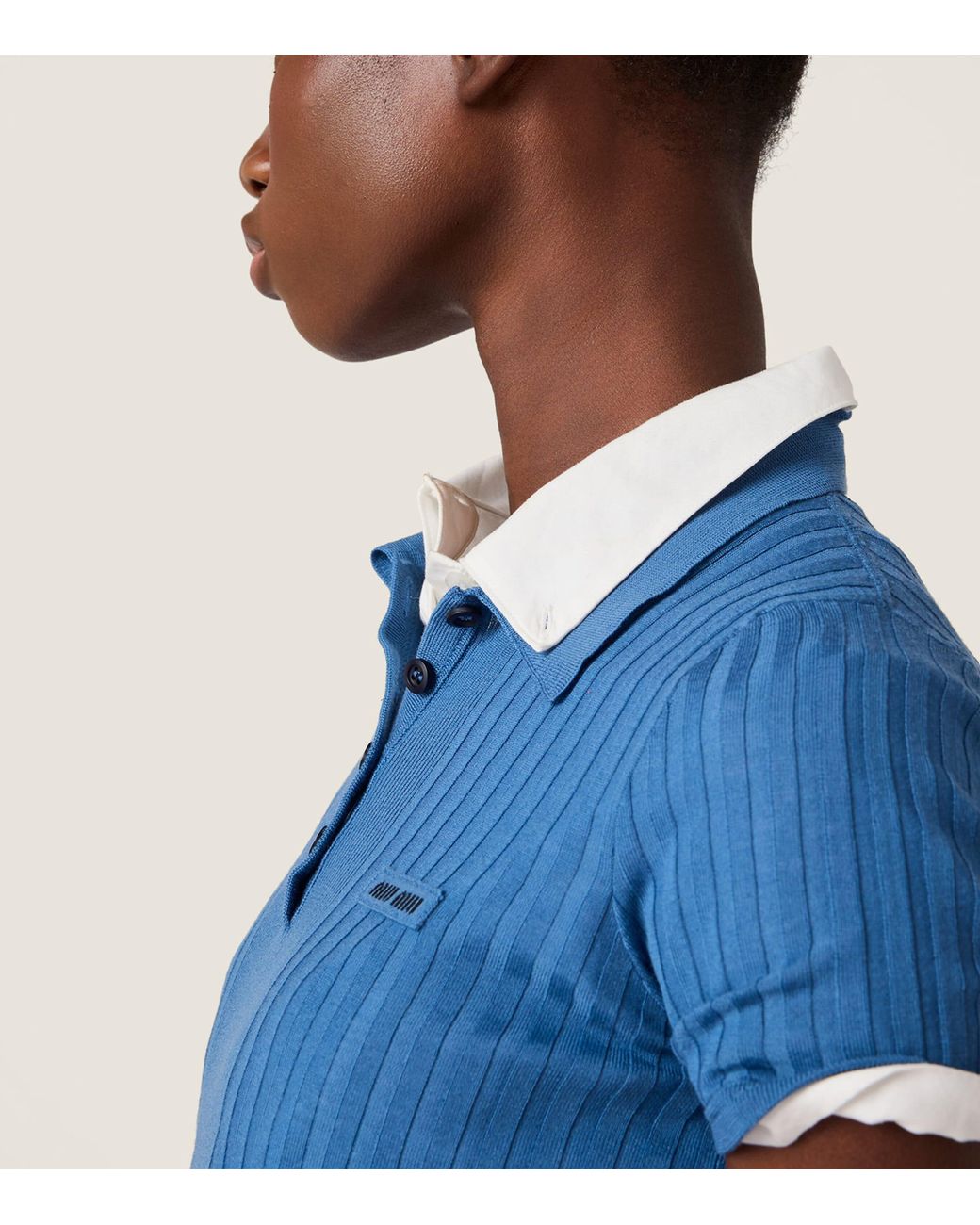 Miu Miu Blue Wool Logo Polo Shirt