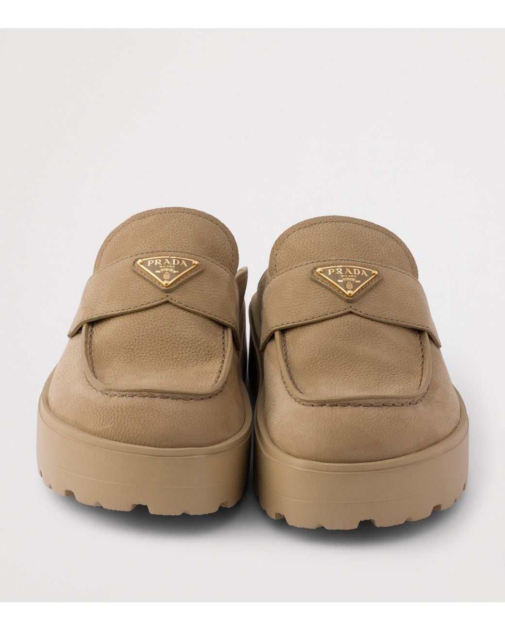 Prada Brown Nubuck Leather Flatform Mules