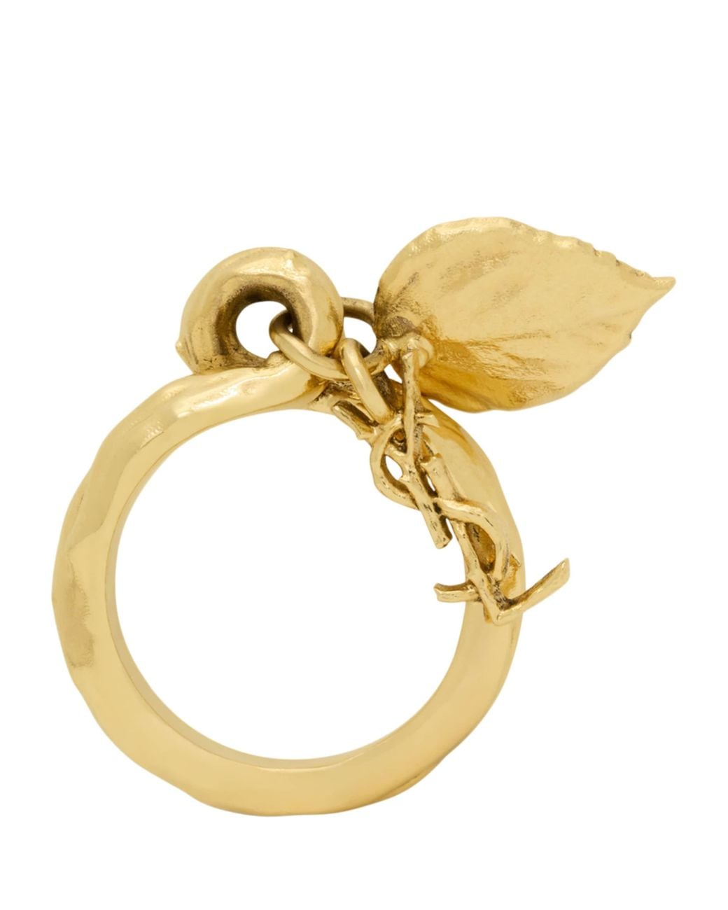 Saint Laurent Metallic Cassandre Leaf Charm Ring for men