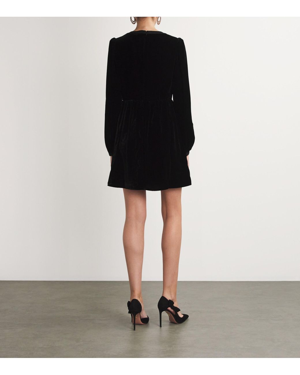 Saloni Velvet Embellished Camille Bows Mini Dress in Black | Lyst UK