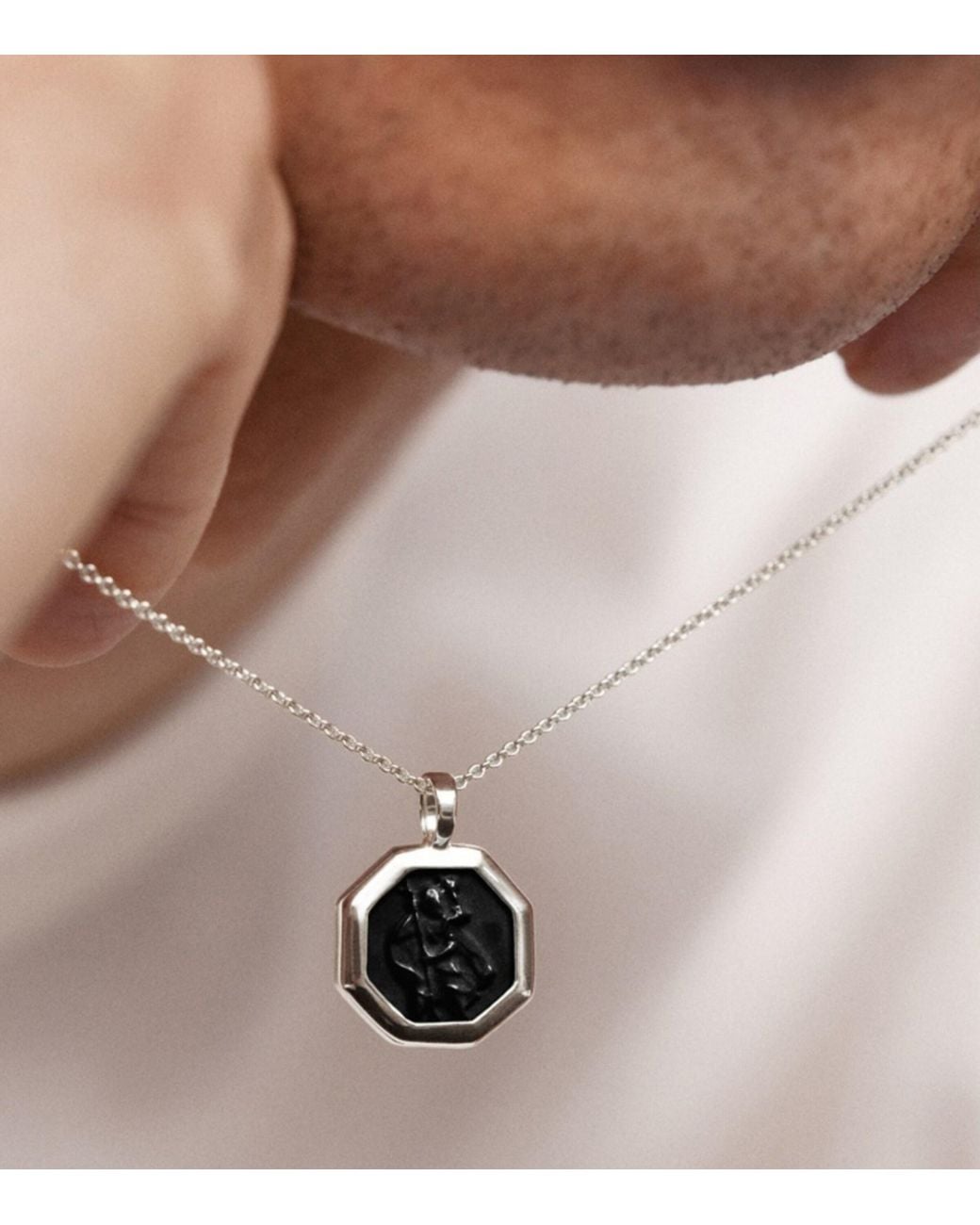 Monica Vinader Black Sterling And Onyx St Christopher Talisman Pendant