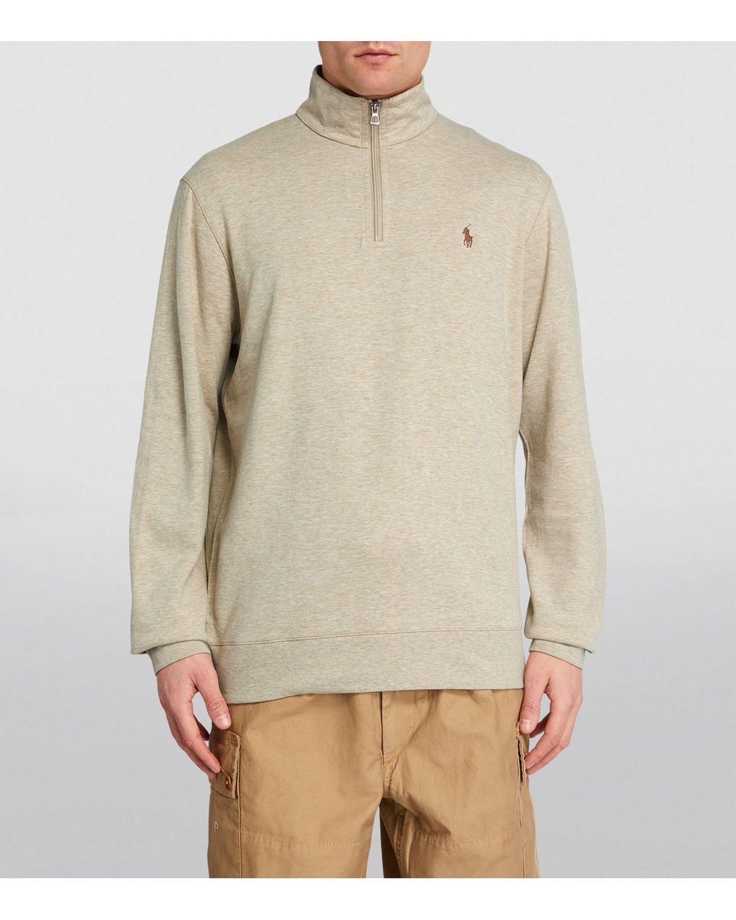 Polo Ralph Lauren Cotton blend Quarter zip Sweater in Natural for