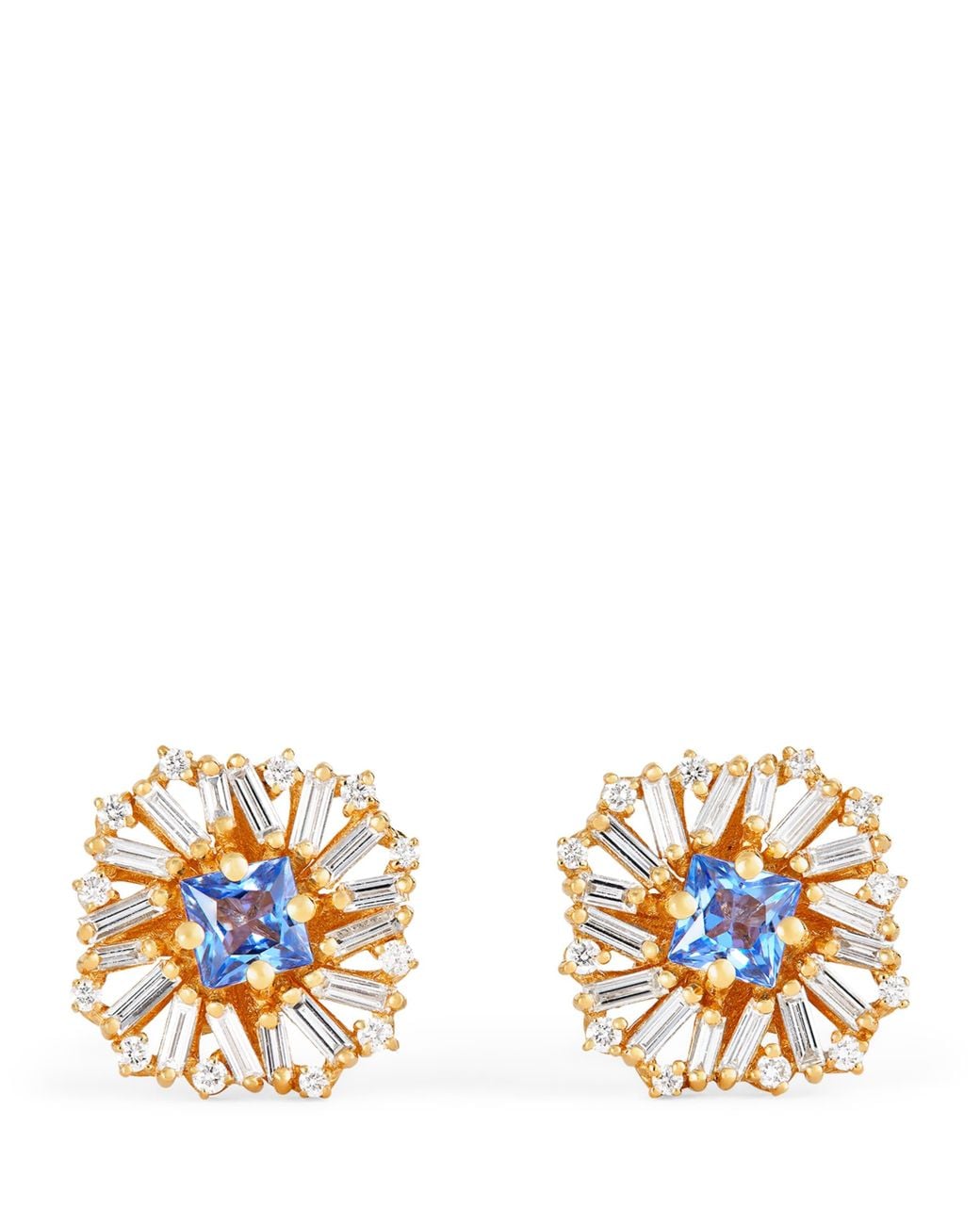 Suzanne Kalan Metallic Diamond And Light Sapphire Flower Stud Earrings