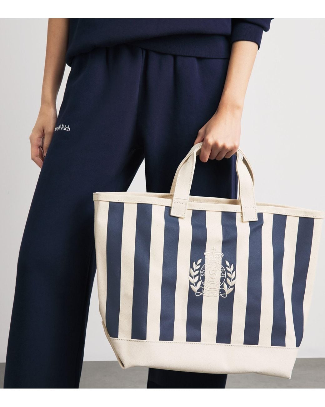 Sporty & Rich Blue Cotton Ny Crest Tote Bag