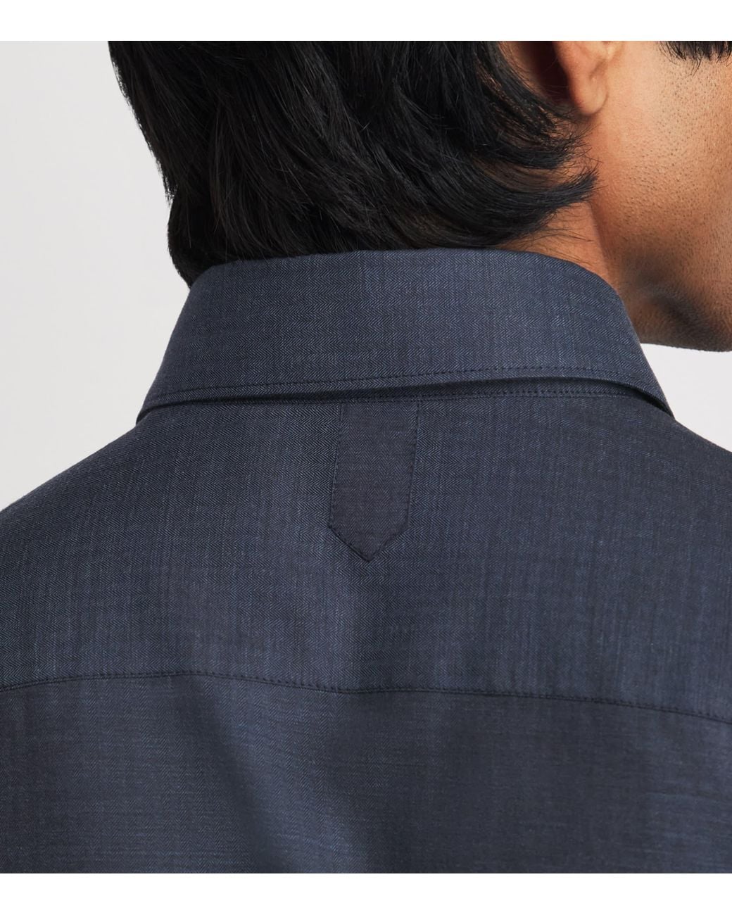 Canali Blue Cotton Herringbone Shirt for men