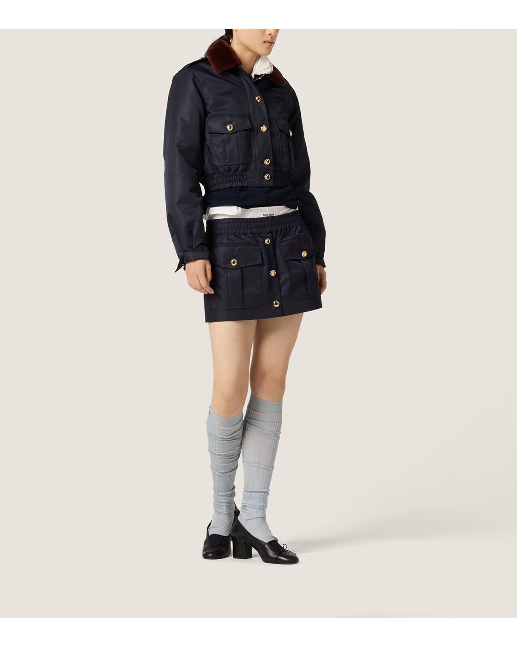 Miu Miu Blue Technical Gazar Bomber Jacket