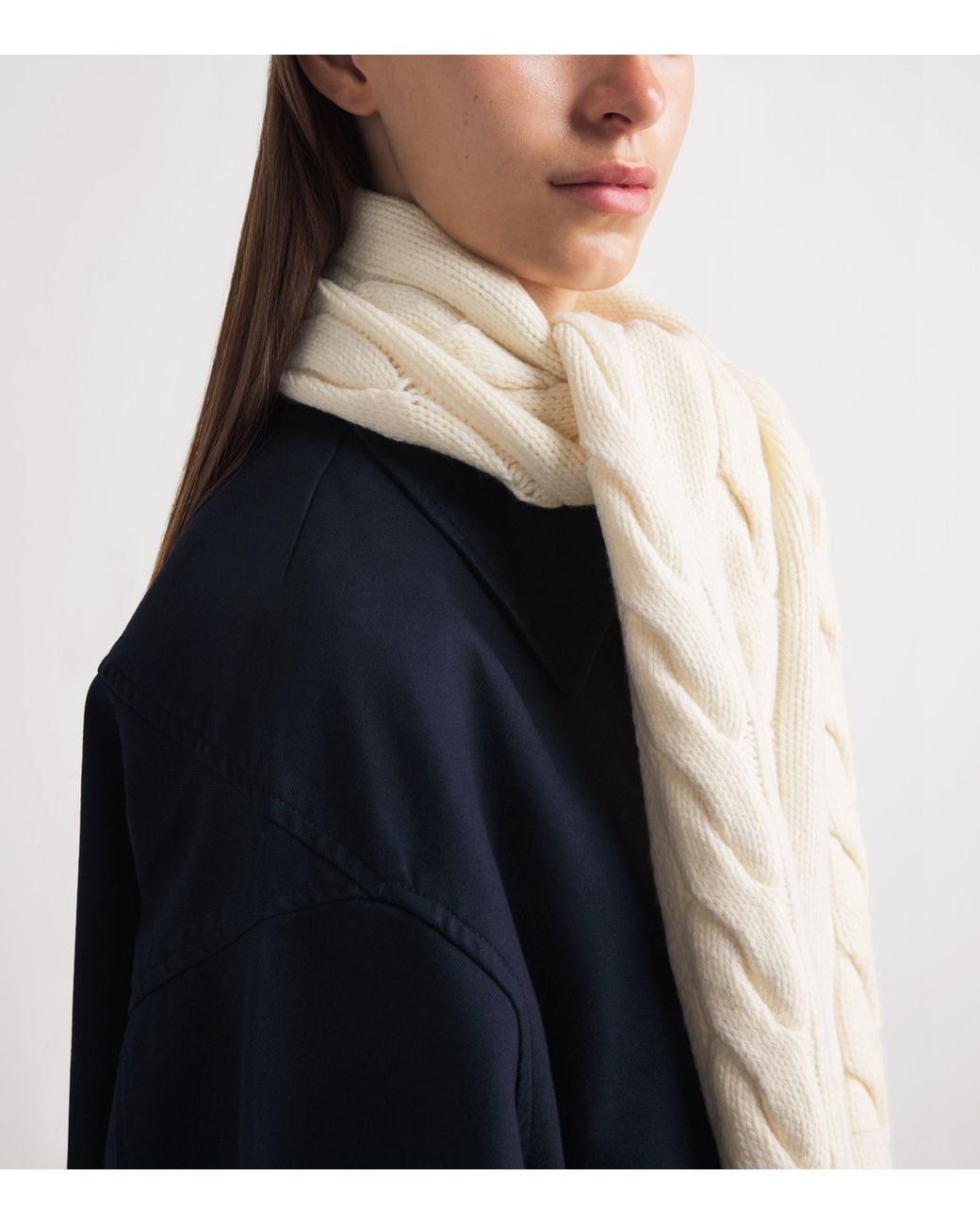 Polo Ralph Lauren White Wool-Blend Cable-Knit Bear Scarf