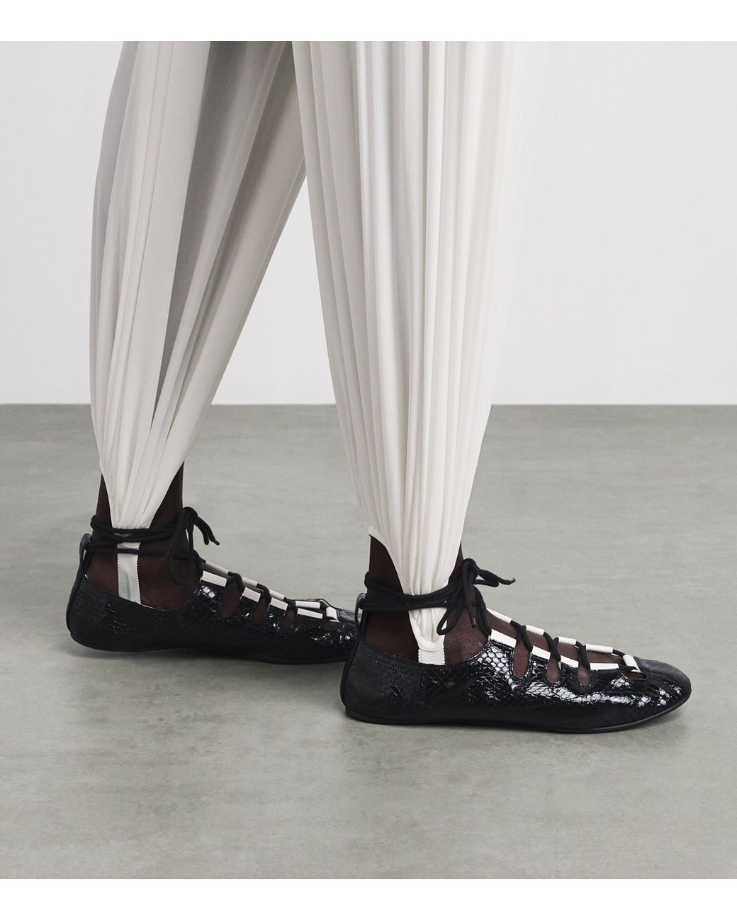 Alaïa Black Snakeskin Lace-Up Ballet Flats
