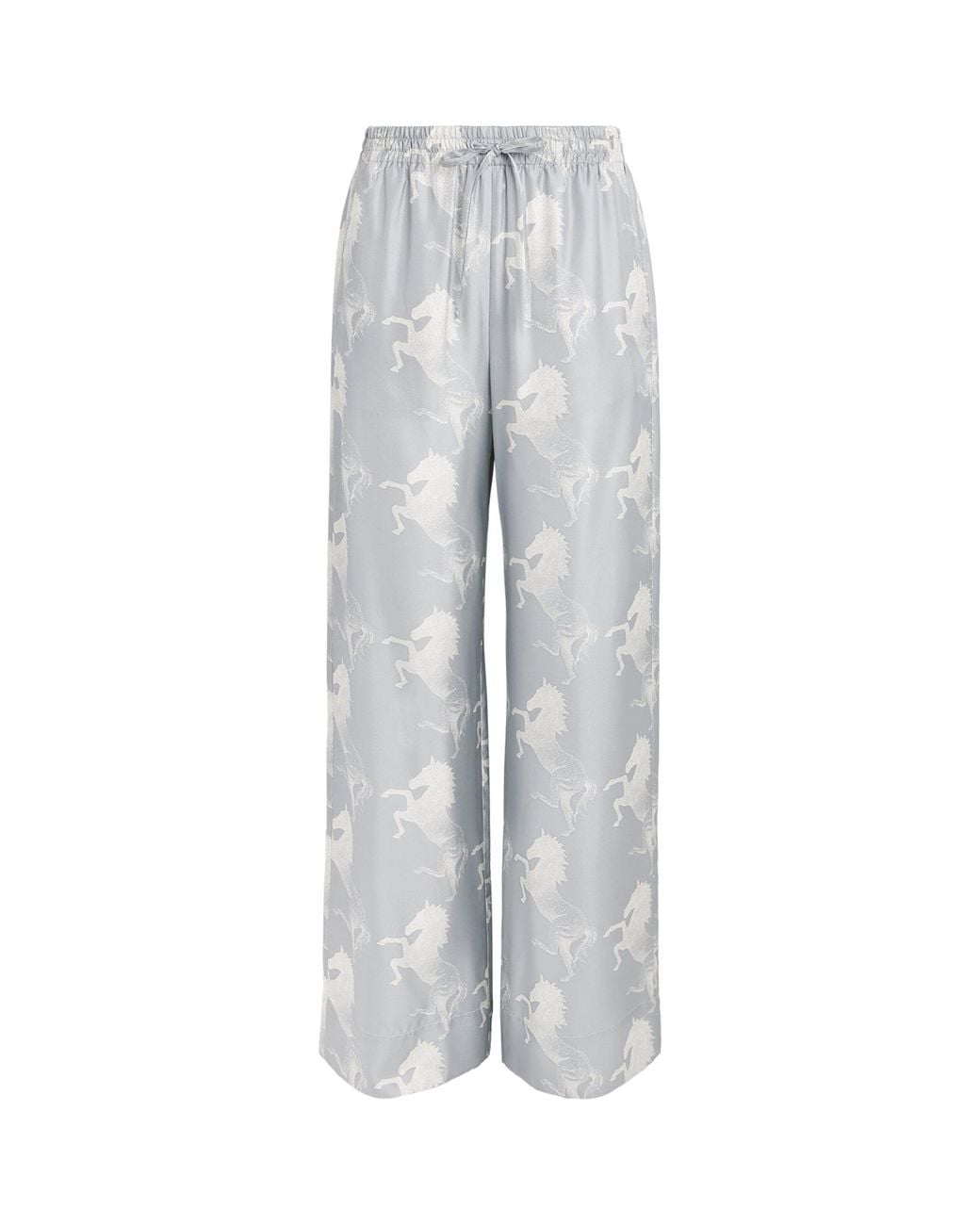 Stella McCartney Gray Silk Horse Print Wide-Leg Trousers