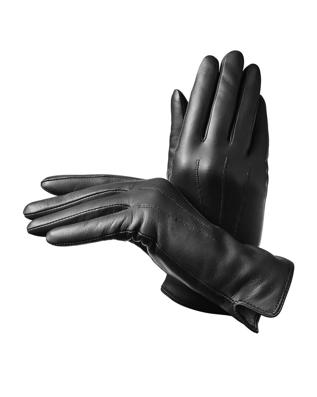 Aspinal Black Wool-Cashmere Lined Leather Gloves