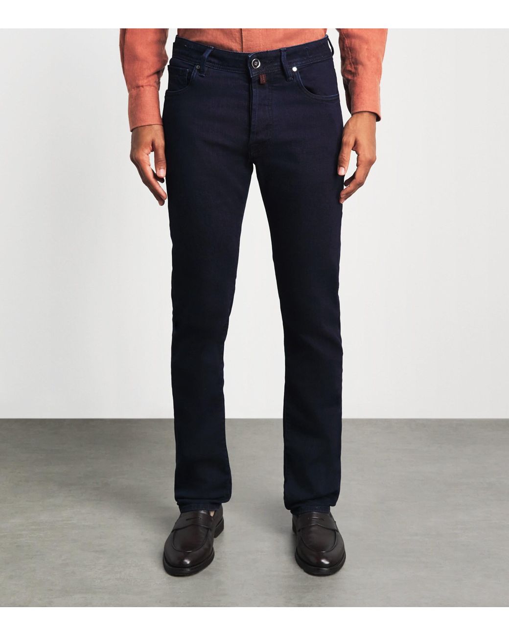 Jacob Cohen Blue Ostrich Leather-Patch Bard Slim Jeans for men