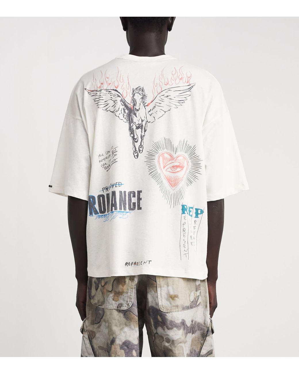 Represent White Organic Cotton-Hemp Printed T-Shirt for men