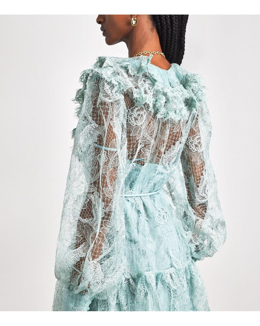 ALÉMAIS Blue Ruffled Lace Winifred Mini Dress