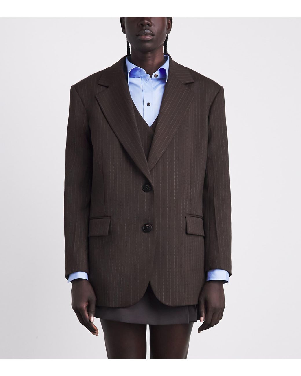 Sandro Brown Striped Single-Breasted Blazer