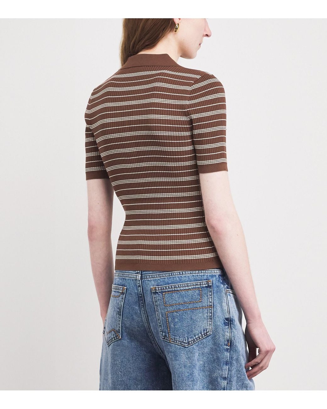 Sandro Brown Stripe Polo Shirt