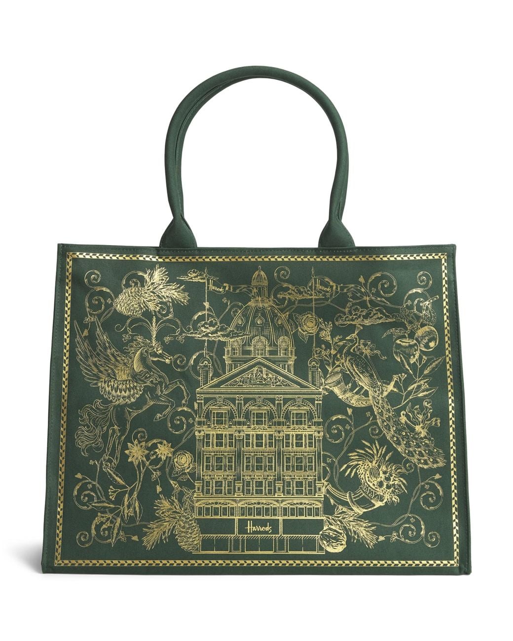 Harrods Green Building Print Tote Bag