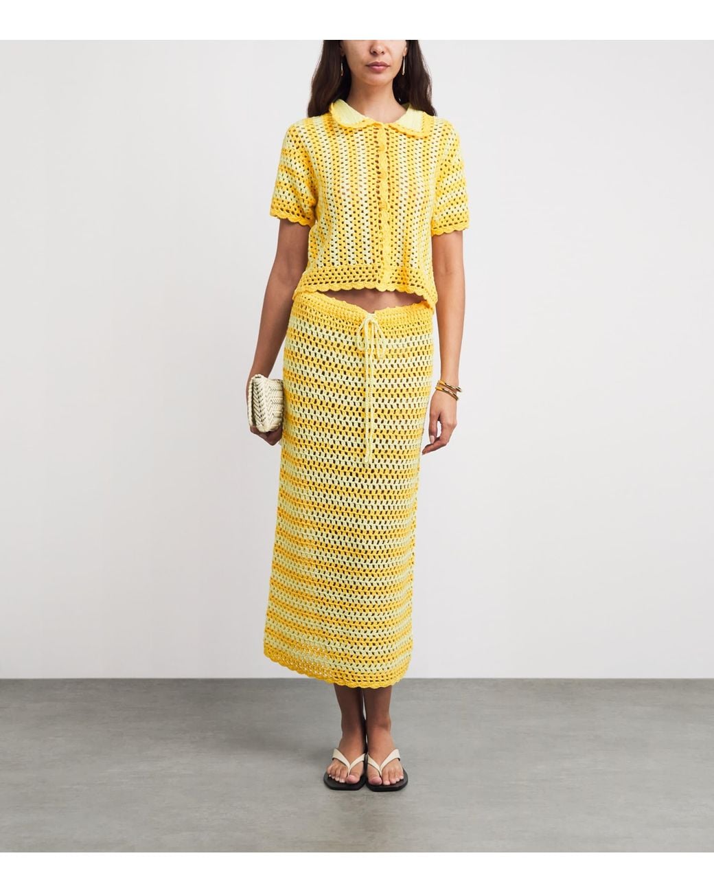 Jonathan Simkhai Yellow Crochet Stripe Welles Midi Skirt