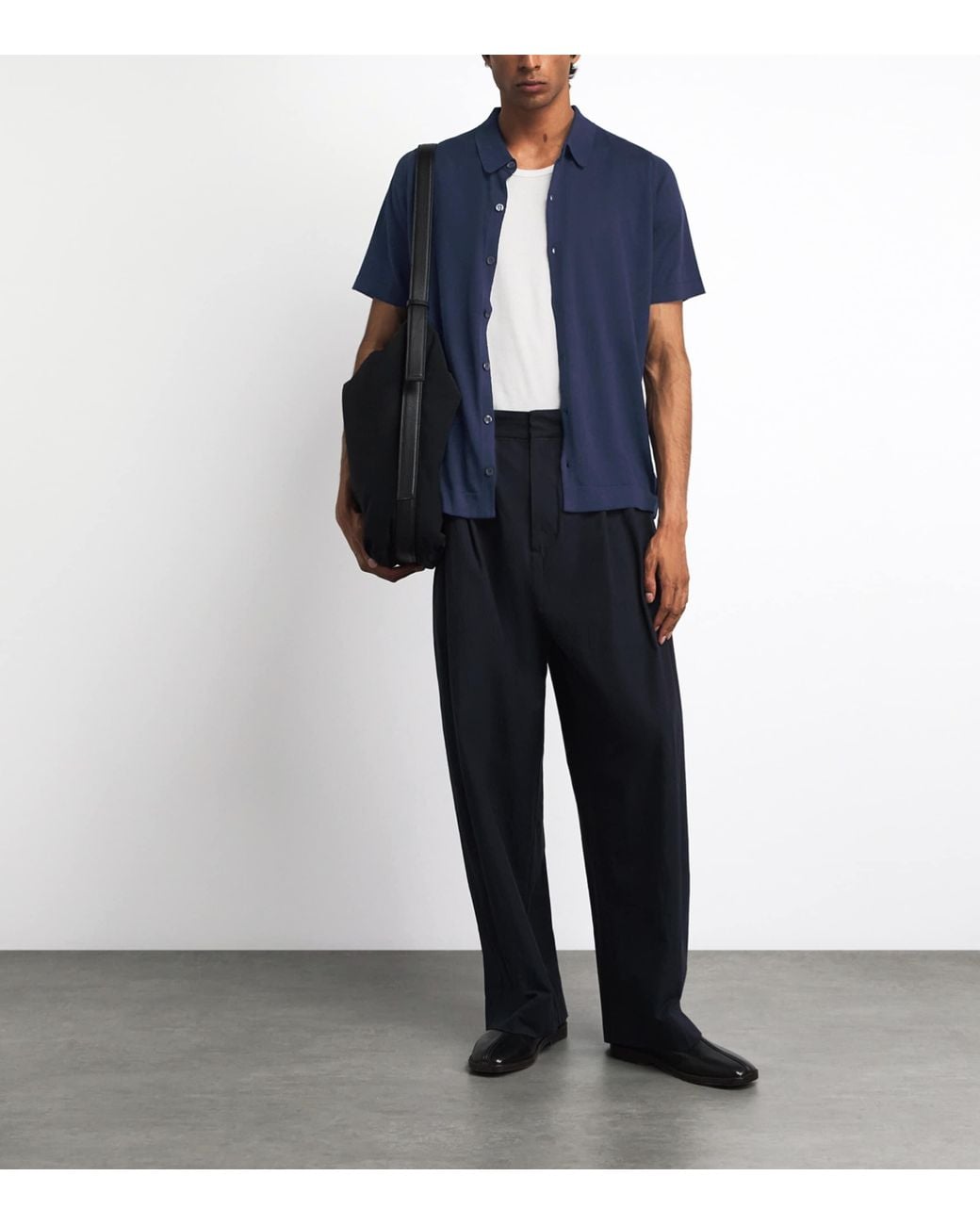 John Smedley Blue Merino Wool Polo Shirt for men