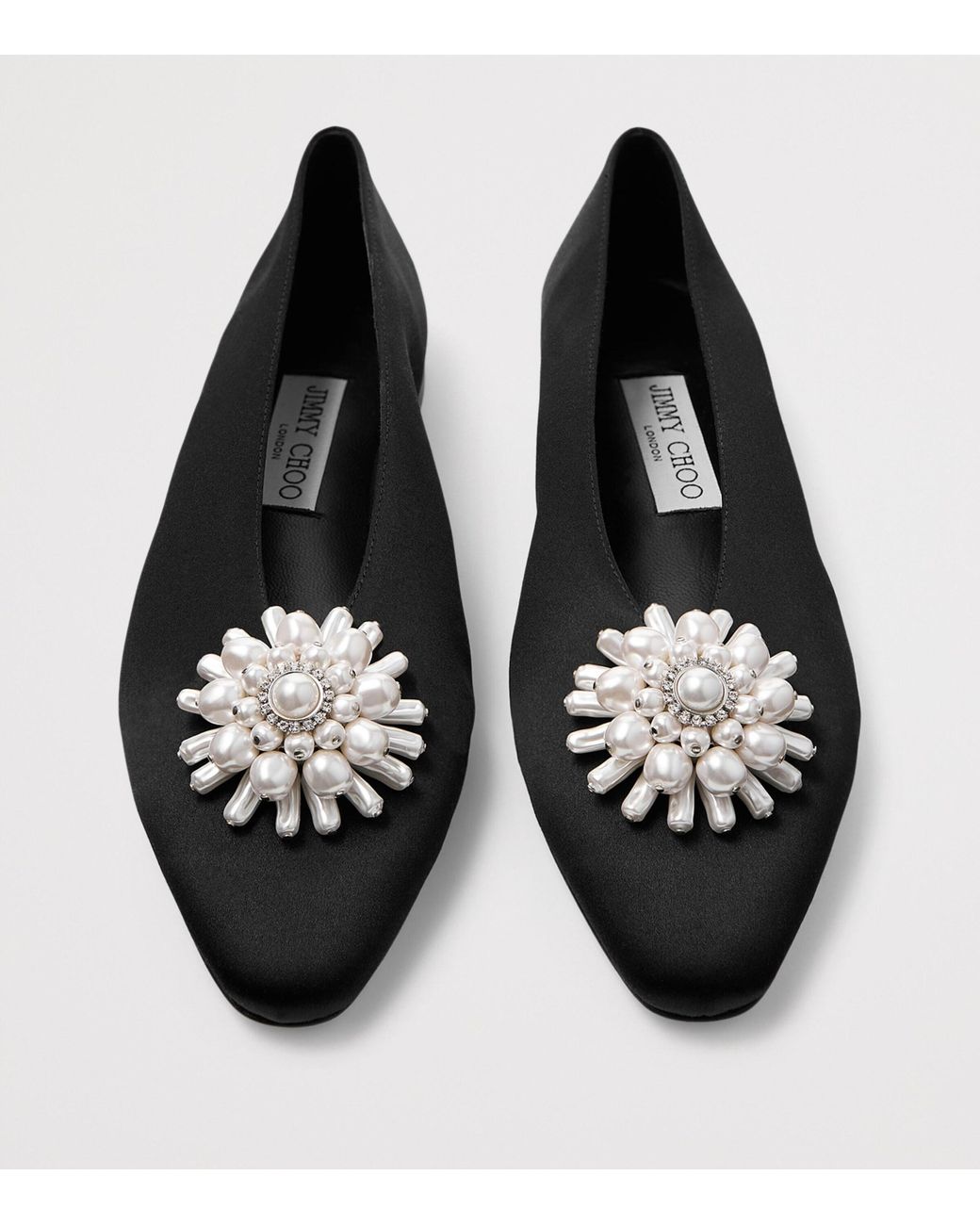 Jimmy Choo Black Ines Satin Pearl-Embellished Flats