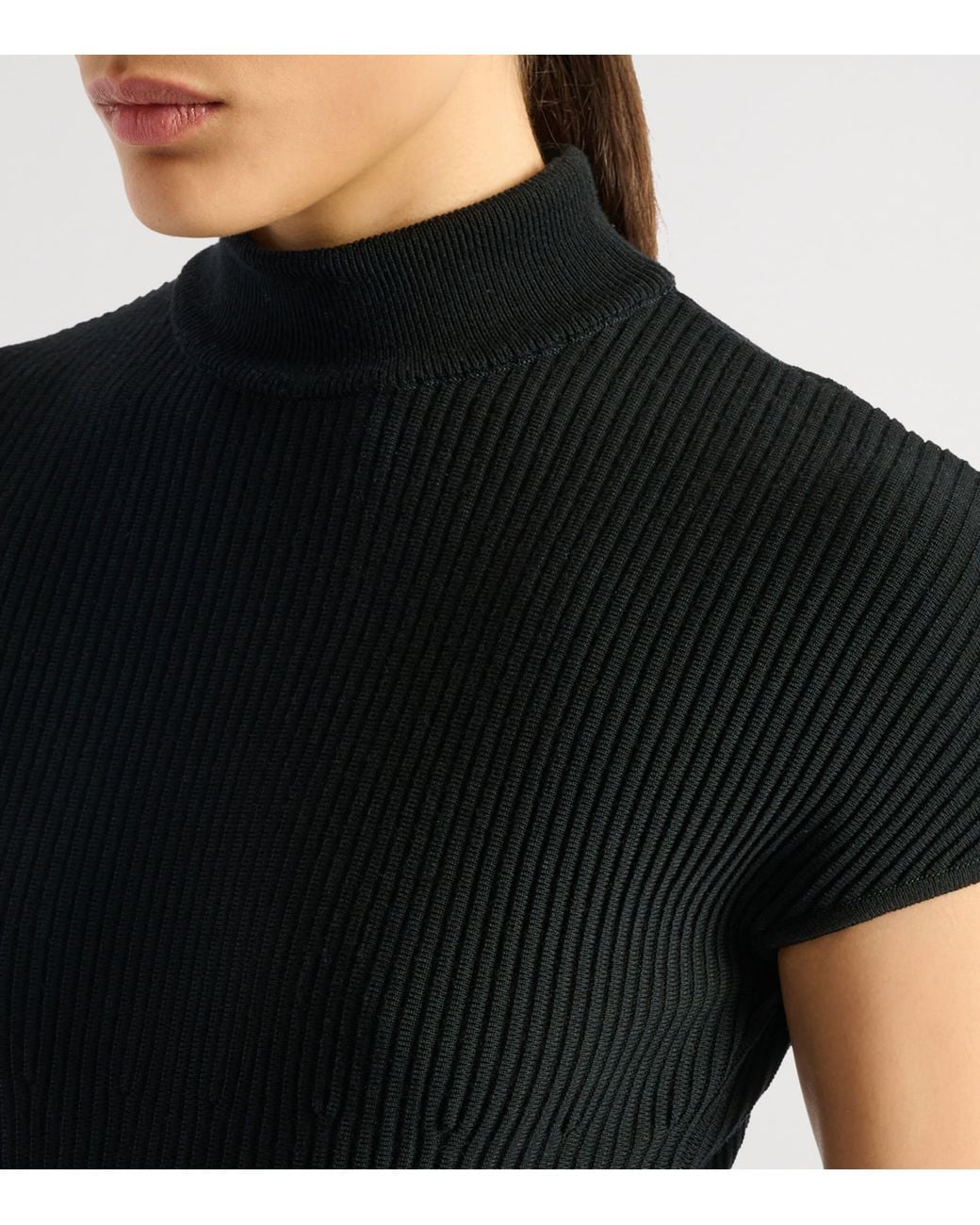 Balmain Black Merino Wool Rib-Knit Bodysuit