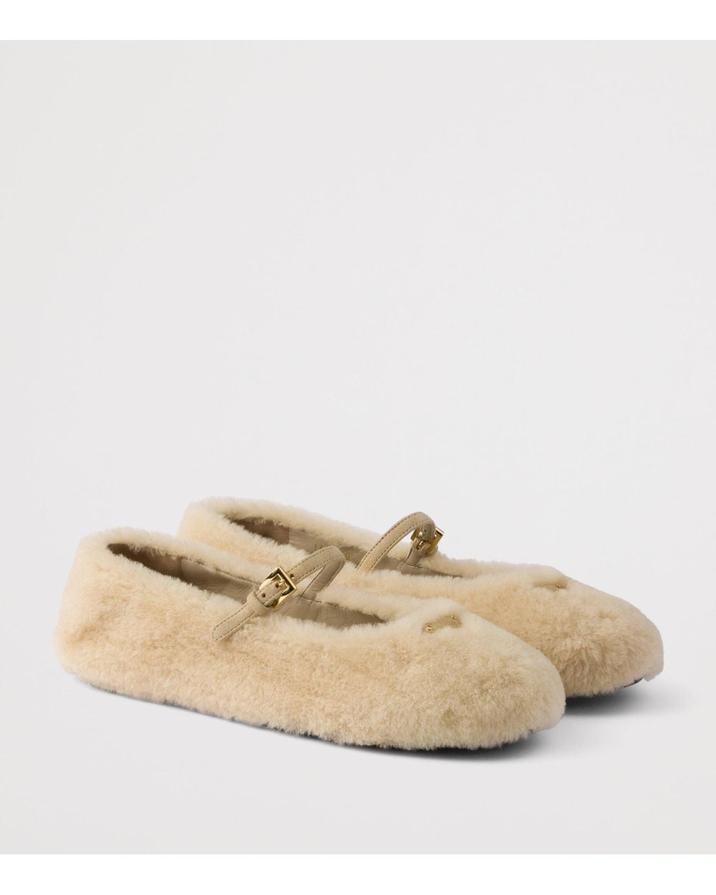 Prada Natural Shearling Ballet Flats