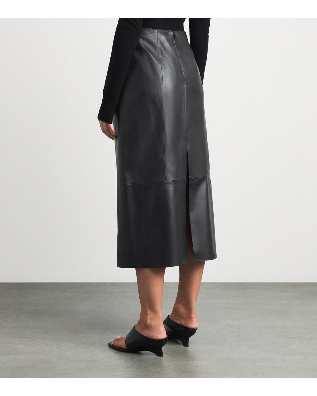Vince Gray Lambskin Midi Skirt