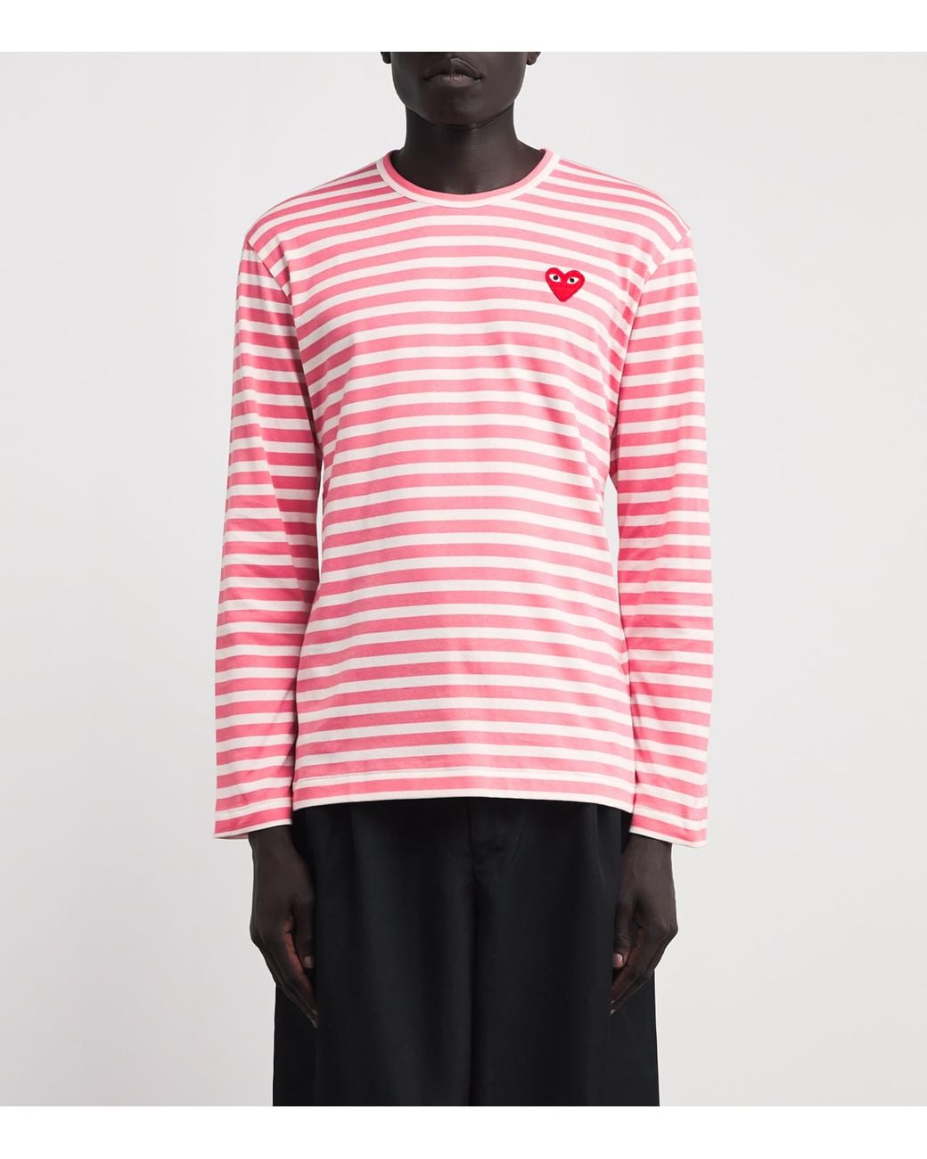 COMME DES GARÇONS PLAY Pink Heart Logo Striped T-Shirt for men