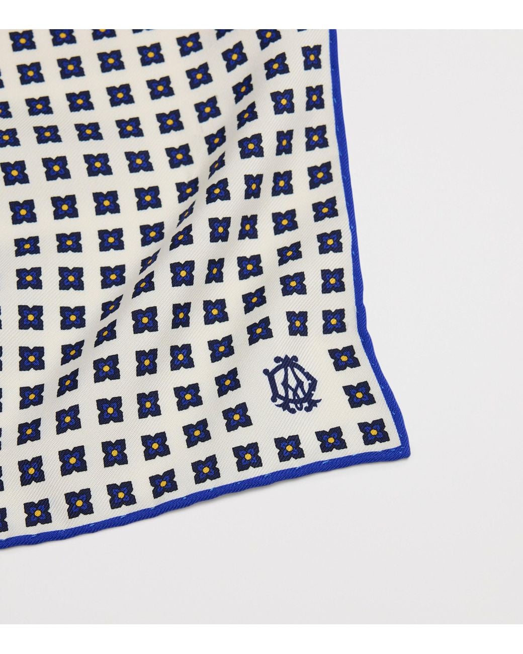 Dunhill Blue Mulberry Silk Geometric Flower Medallion Pocket Square for men