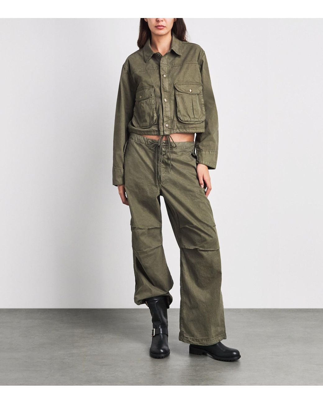 Re/done Green Cotton-Blend Cropped Jessie Military Jacket