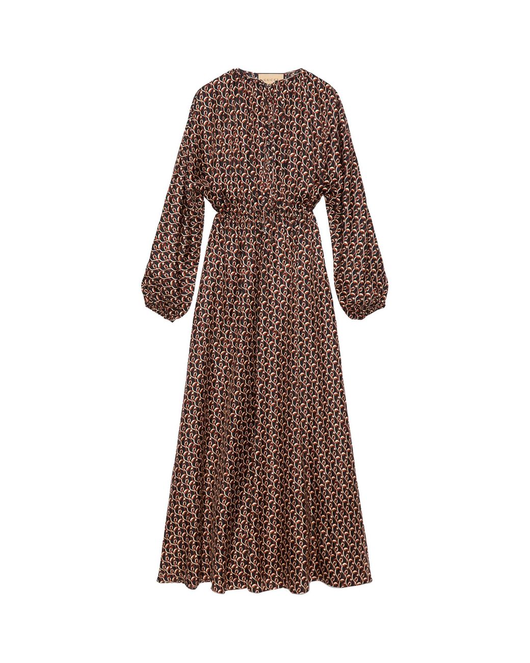 Gucci Interlocking G Chain Print Long Silk Dress in Brown | Lyst