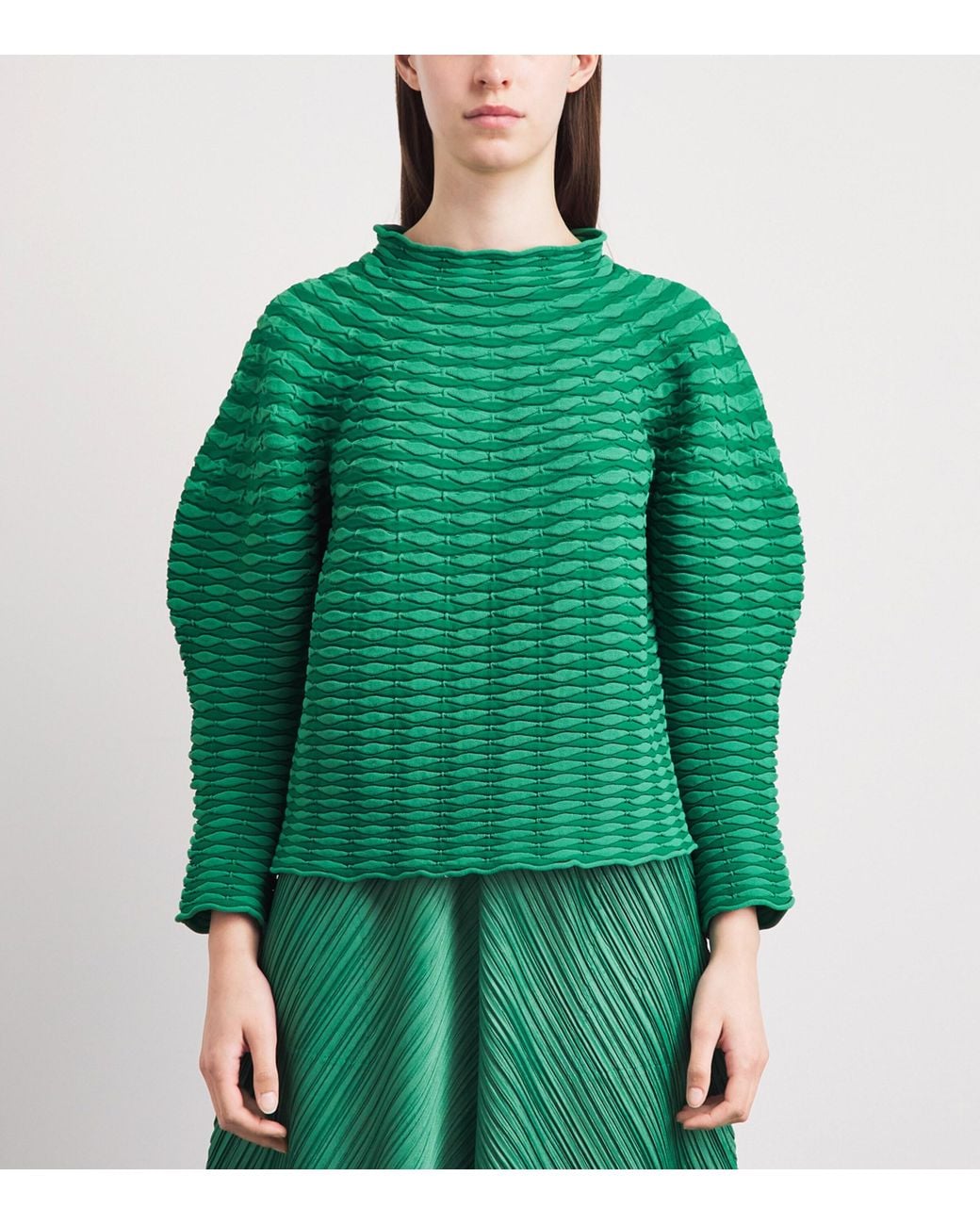 Pleats Please Issey Miyake Green Colourful Mushroom Knit Top