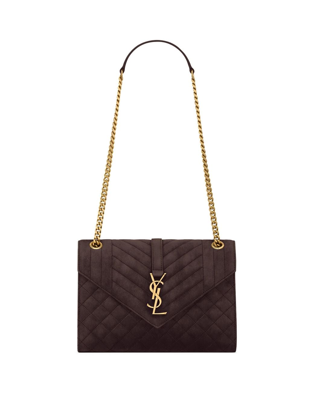 Saint Laurent White Medium Suede Envelope Matelassé Shoulder Bag